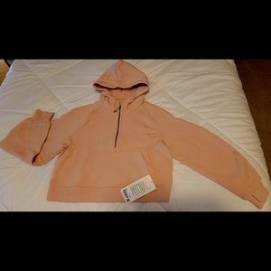 Light pink cropped hoodie - scuba oversized half zip